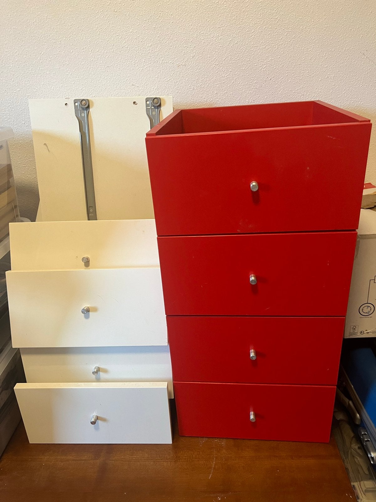 Ikea kallax Ladekast rood en wit - 4 laden, Huis en Inrichting, Ophalen, Minder dan 50 cm, Gebruikt, Overige materialen
