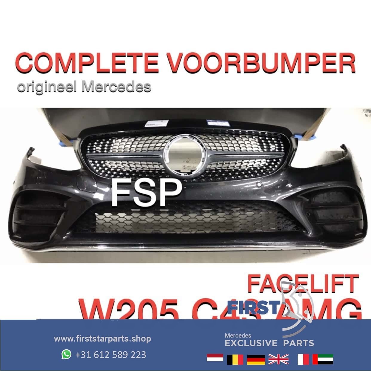 W205 C43 AMG Voorbumper Facelift 2014-2020 COMPLEET originee, Auto-onderdelen, Gebruikt, -, Voor, Ophalen of Verzenden