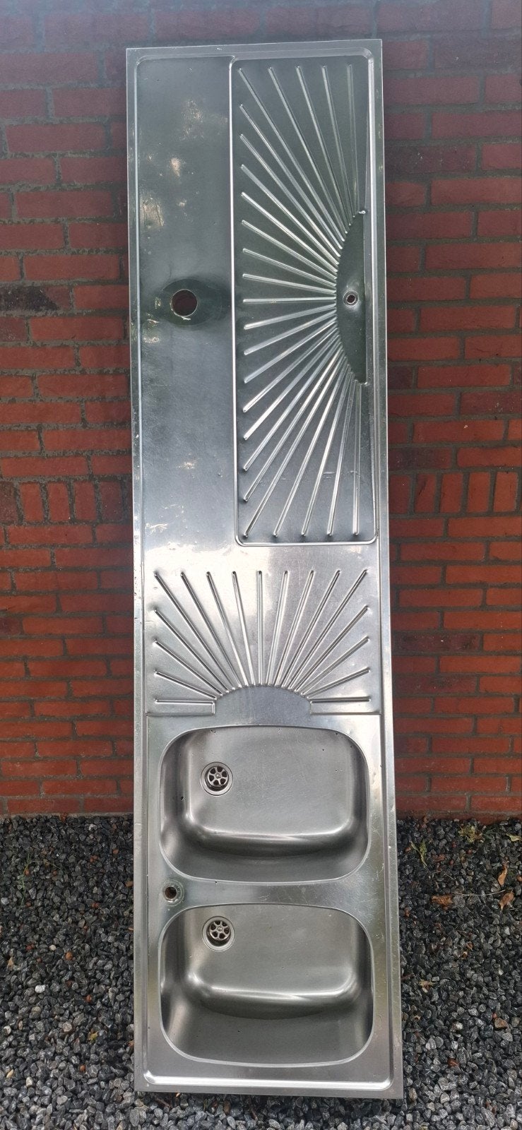 RVS spoelbak met dubbele wasbak en afdruiprek 200x50 cm, Ophalen, Zilver, Metaal, Overige typen