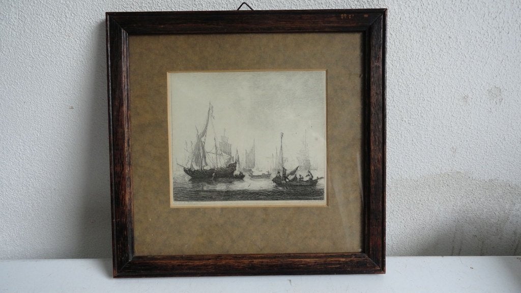 Maritieme ets J.A. Boland naar W. van de Velde, 26 cm, Dagelijks leven, Ets, Ophalen of Verzenden