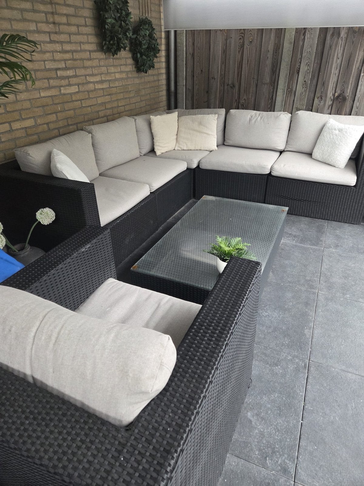 Wicker Loungeset met Glazen Tafel en Losse Stoel, Ophalen, Gebruikt, Meer dan 8 zitplaatsen, Loungeset
