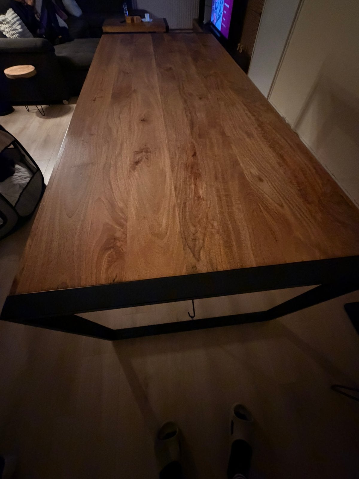Eettafel mangohout 220 x 90, Ophalen, 200 cm of meer, 50 tot 100 cm, Zo goed als nieuw