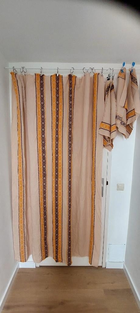 vintage geweven linnen katoenen tafelkleed bruine oranje, Huis en Inrichting, Tafelkleden, Eu, Eu, Nieuw, Ophalen of Verzenden