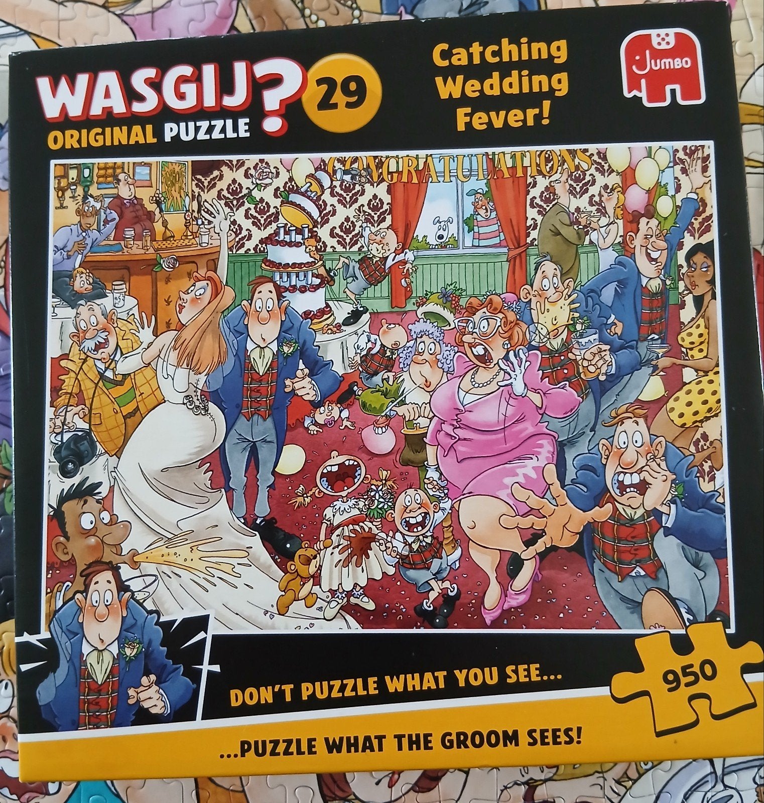 Wasgij Original 29: Catching Wedding Fever! 950 stukjes, Ophalen of Verzenden, 500 t/m 1500 stukjes, Zo goed als nieuw, Legpuzzel