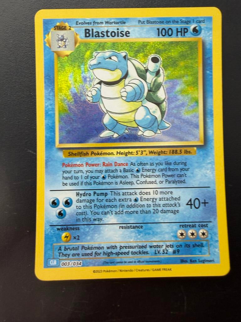 Blastoise 003/034 Pokemon Kaart - Classic collection box, Ophalen of Verzenden, Zo goed als nieuw, Losse kaart