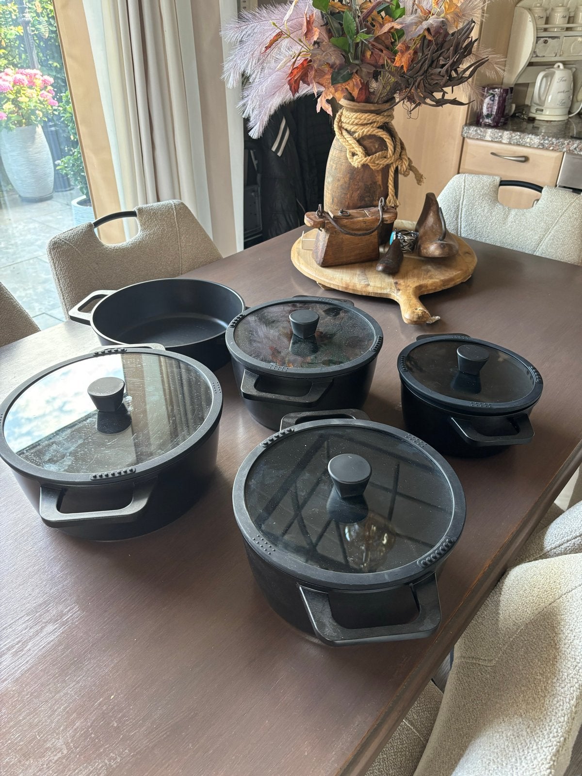 5-delige pannenset, nooit gebruikt., Overige materialen, Met deksel, Nieuw, Pannenset