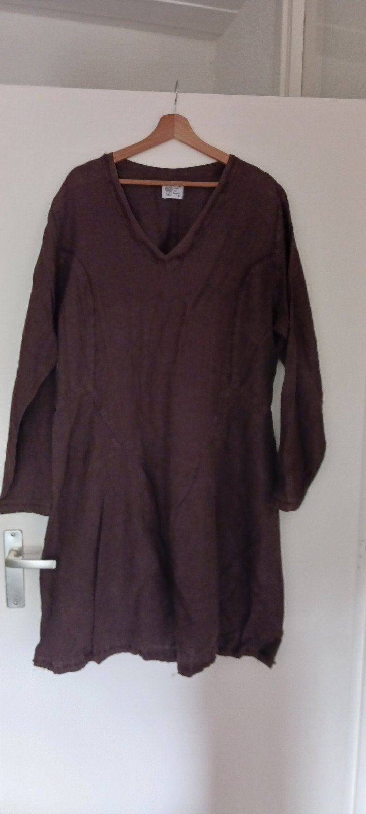 Bruine linnen jurk Completo XL met lange mouwen, Bruin, Maat 46/48 (XL) of groter, Ophalen of Verzenden, Knielengte
