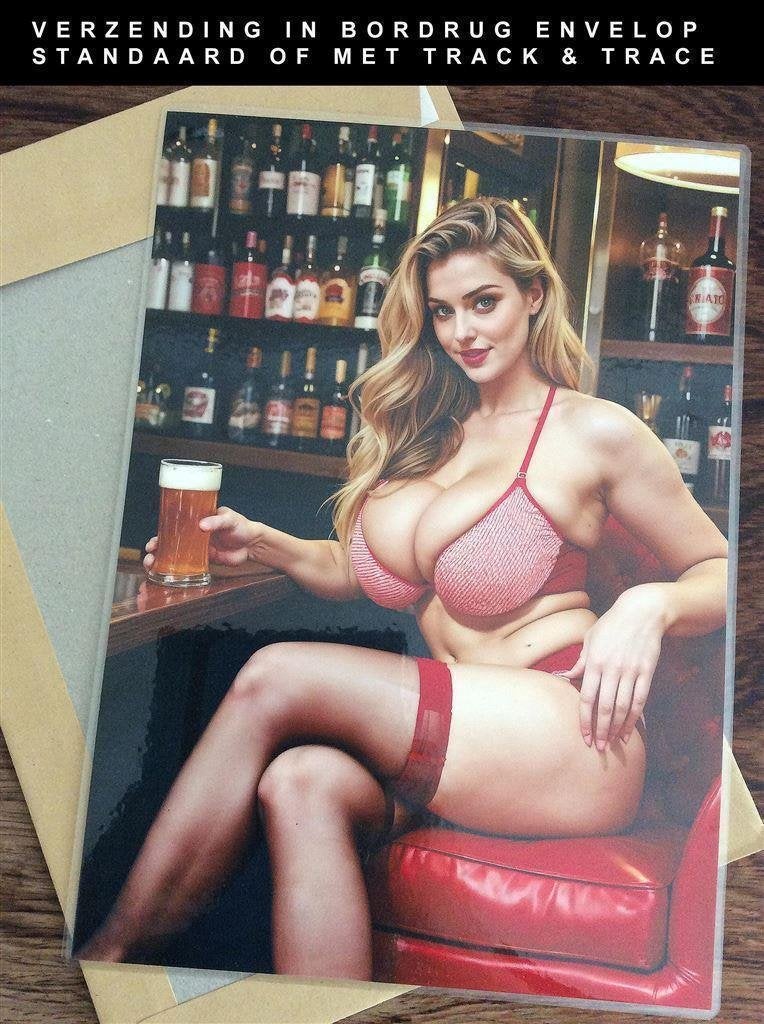 Sexy Bar Dame Bier Mancave Bar Gelamineerde A4 Poster #6, Verzenden, Nieuw