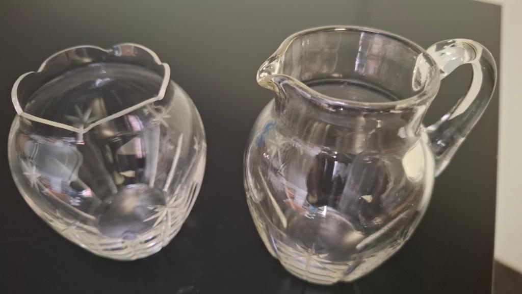 Vintage Glazen Suikerpot en Melkkan Set, Antiek en Kunst, Ophalen