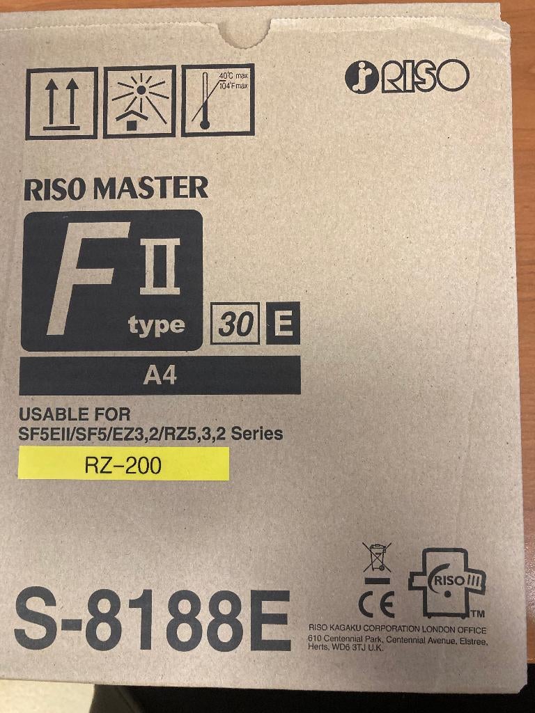 Riso S-8188E Master, A4, Type 30E, RZ-200, Nieuw in doos, Computers en Software, Printers, Ophalen of Verzenden, Nieuw, Overige technieken