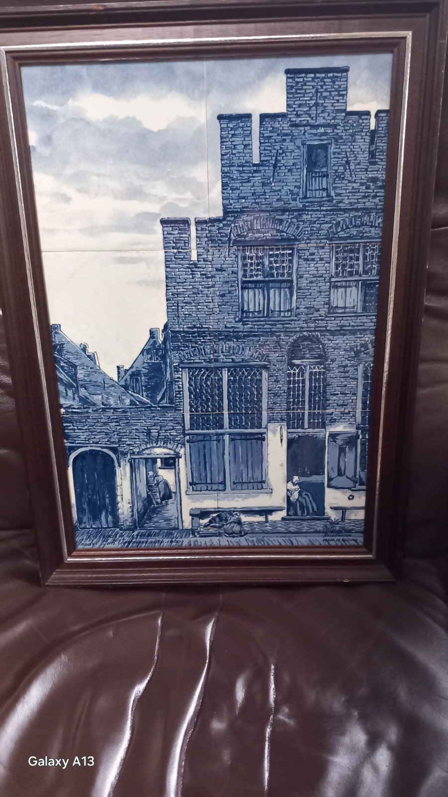 Delftsblauw tegelplateau in lijst - Oud Hollands tafereel, Antiek en Kunst, Ophalen of Verzenden