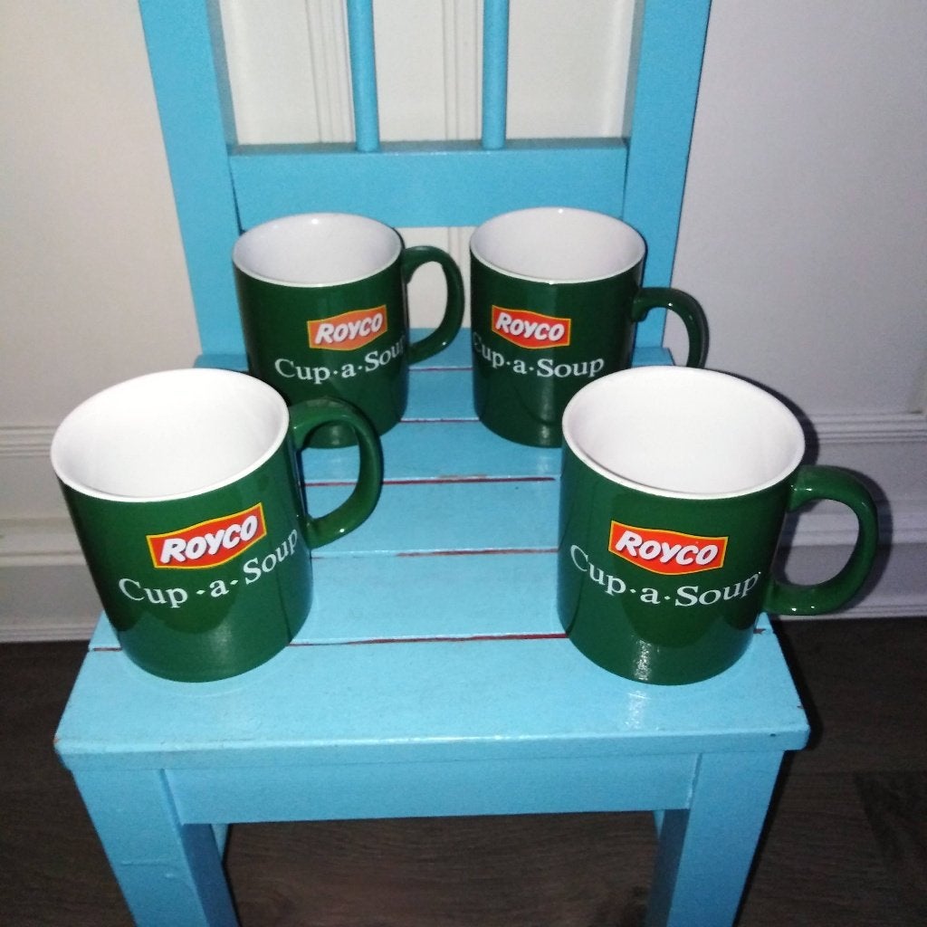 Cup a soup bekers groen met rood logo royco 4 stuks, Ophalen, Gebruikt, Mok, Overige stijlen