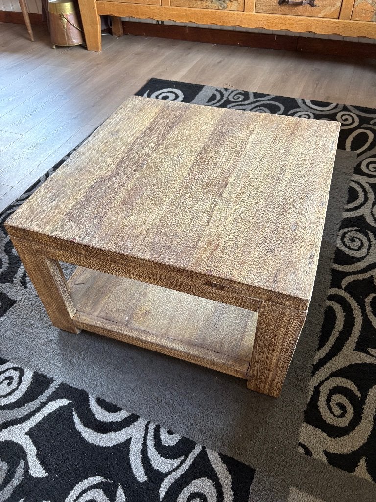 Houten salontafel met opbergruimte, Ophalen, Minder dan 45 cm, Gebruikt, Rustiek