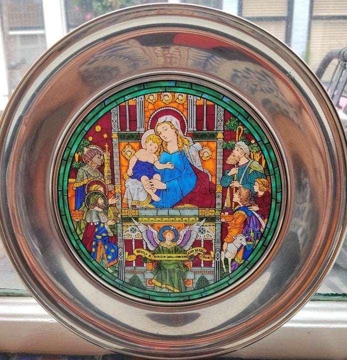 1985 Glas-in-lood Good Tidings of Great Joy oud bord religie, Ophalen