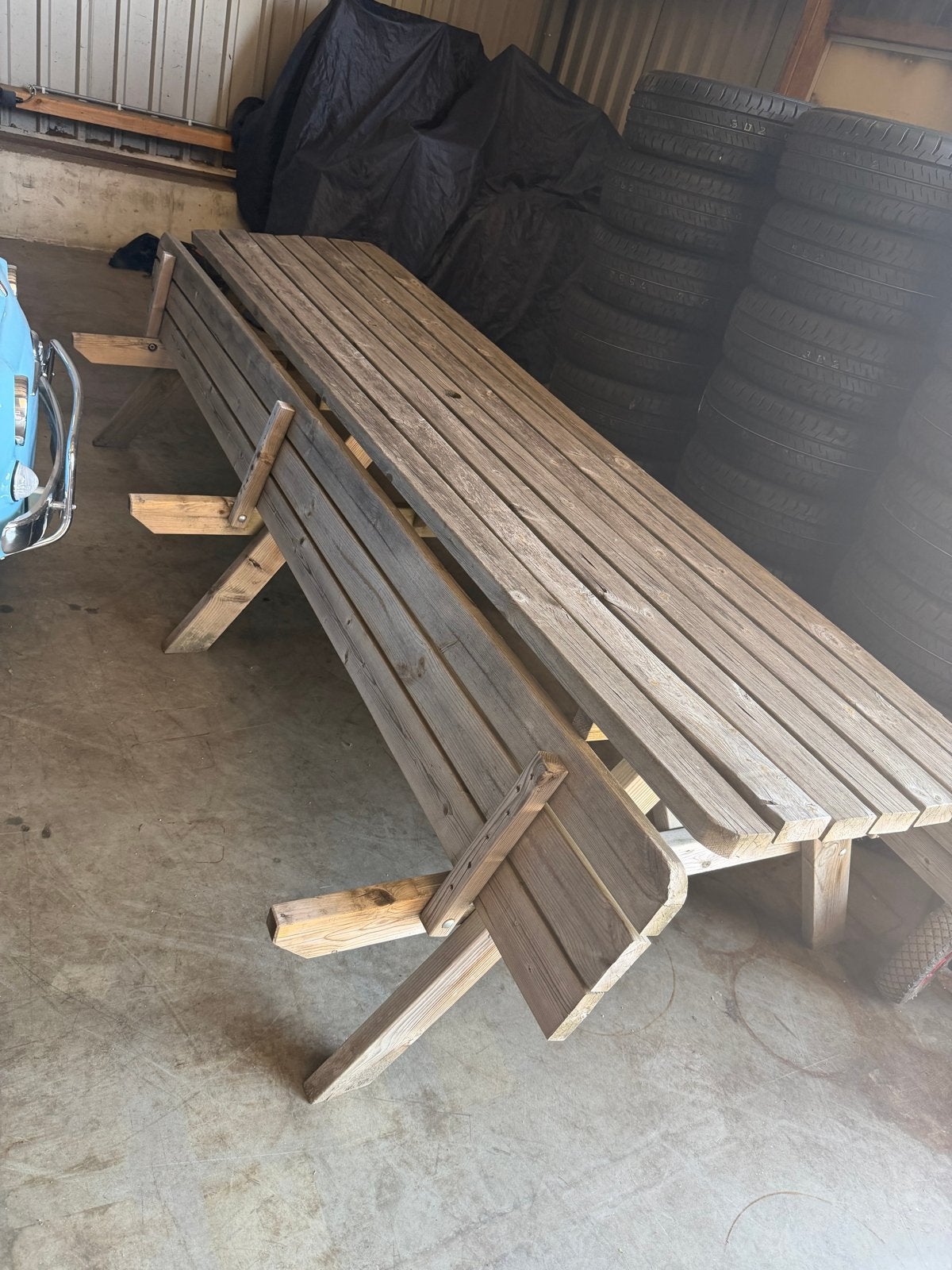 Robuuste houten picknicktafel, Tuin en Terras, Picknicktafels, Ophalen, Gebruikt, Inklapbaar, Rechthoekig