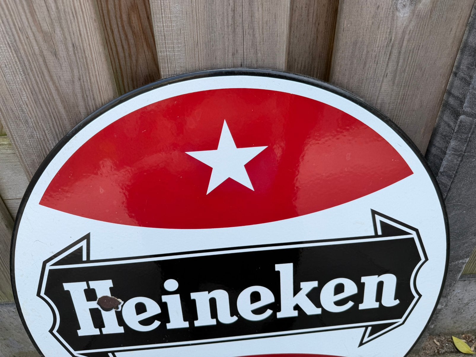 Heineken emaille reclamebord 57 cm, Reclamebord, Gebruikt, I, Ophalen of Verzenden