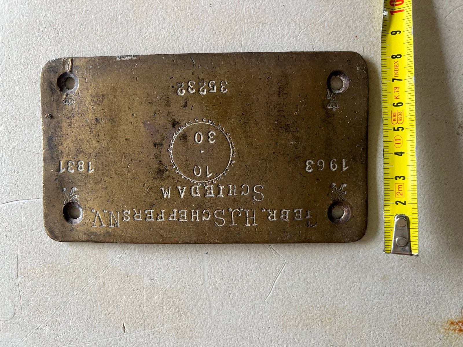 Antieke Bronzen Plaat Gebr. H.J. Scheffers N.V. Schiedam, Ophalen of Verzenden, Brons