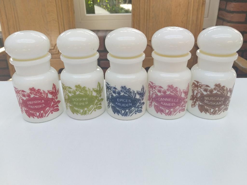 Kruiden potjes vintage (5), Glas, Ophalen of Verzenden, Zo goed als nieuw, Voorraadpot