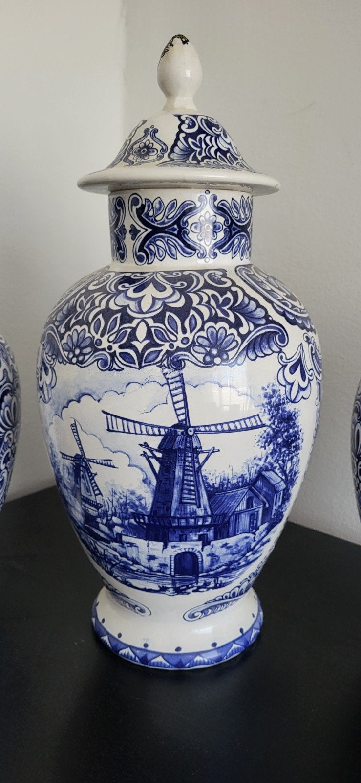 Vazen set 3 stuks Delfts blauw de molen in top staat 35 cm h, Antiek en Kunst, Antiek | Vazen, Ophalen of Verzenden
