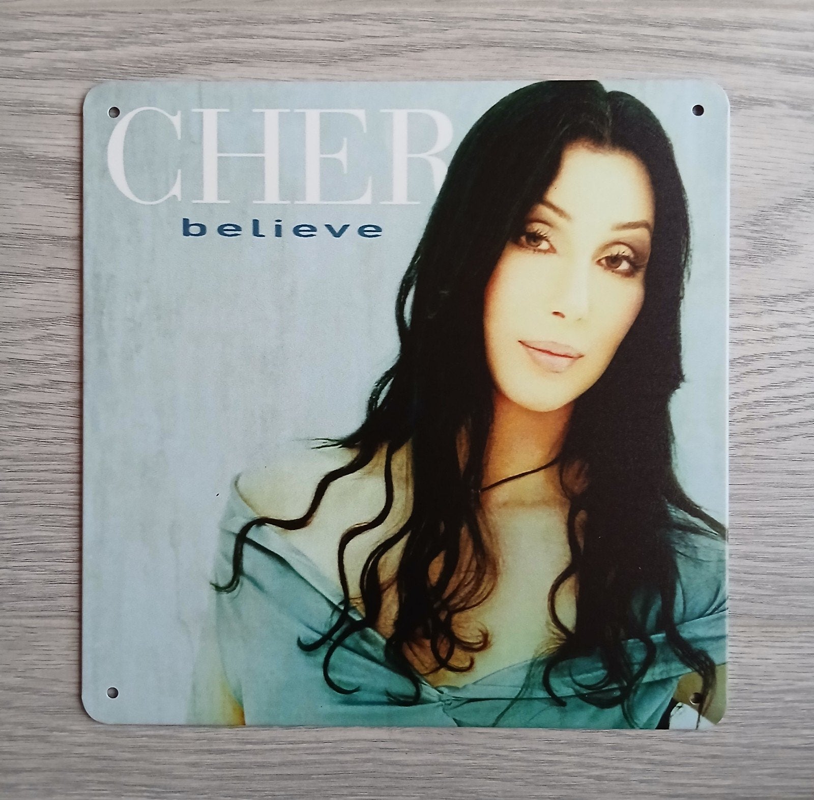 Cher Believe 20x20 cm Metalen Reclamebord, Ophalen of Verzenden, Nieuw, Poster, Artwork of Schilderij