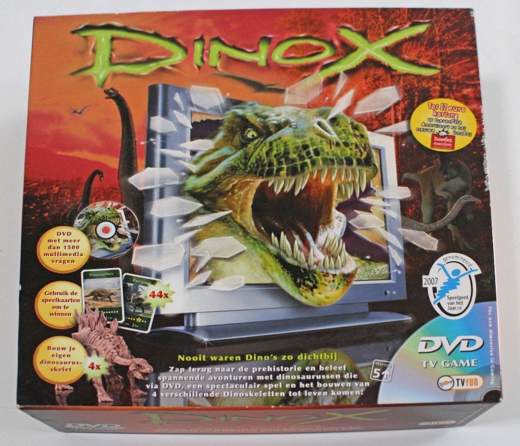 Dino X met DVD TV Game en 4 zelf te bouwen dino's, bordspel, Drie of vier spelers, Ophalen of Verzenden, Gebruikt, DVD TV Game