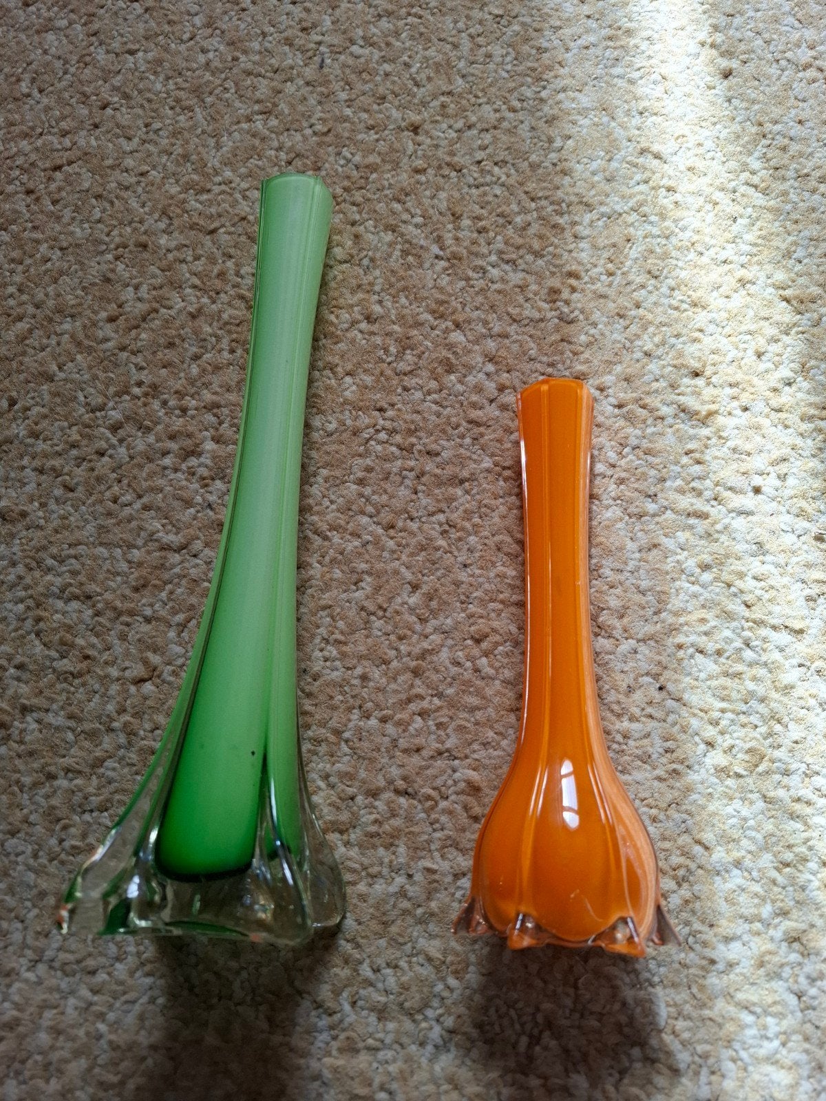 Set van 2 Vintage Glazen Vazen - Groen & Oranje, Ophalen of Verzenden