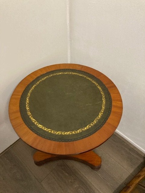 Antiek engels bijzettafeltje, blad met leder bekleed., Ophalen
