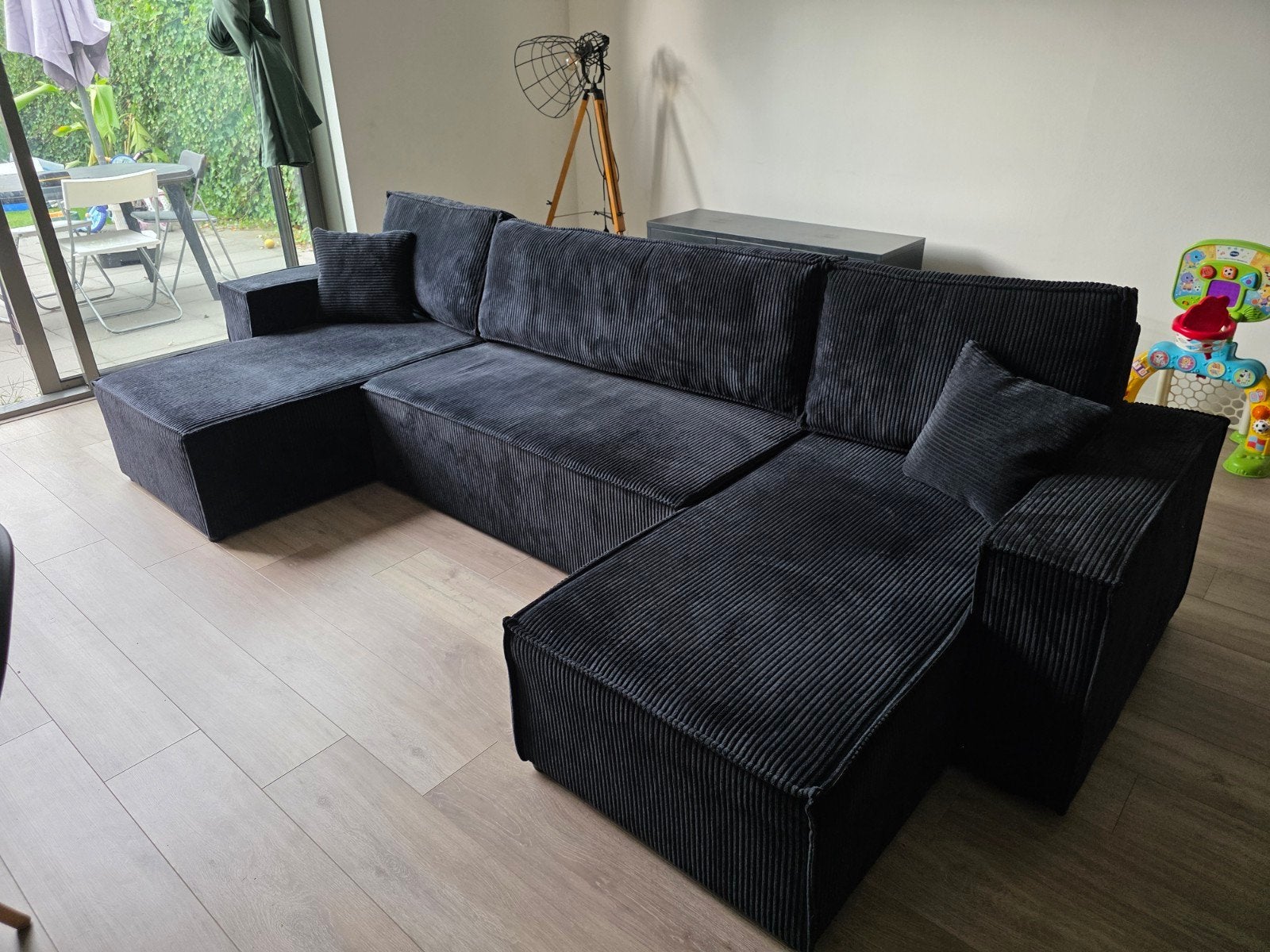 Grote U-vormige ribstof bank - Zo goed als nieuw, Ophalen, 100 tot 125 cm, Hoekbank, 300 cm of meer