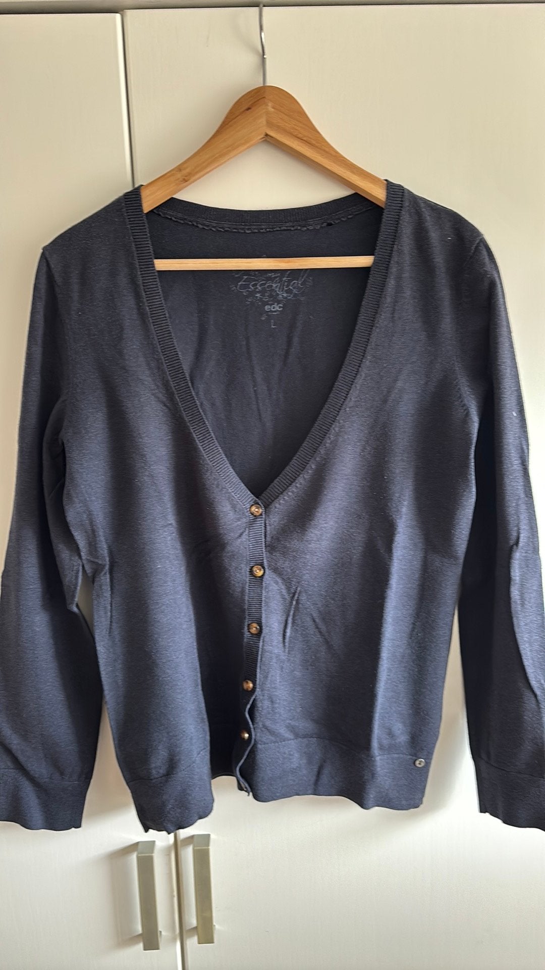 Esprit EDC donker blauw vest lange mouw maat L, Ophalen of Verzenden, Zo goed als nieuw, Maat 42/44 (L), Blauw