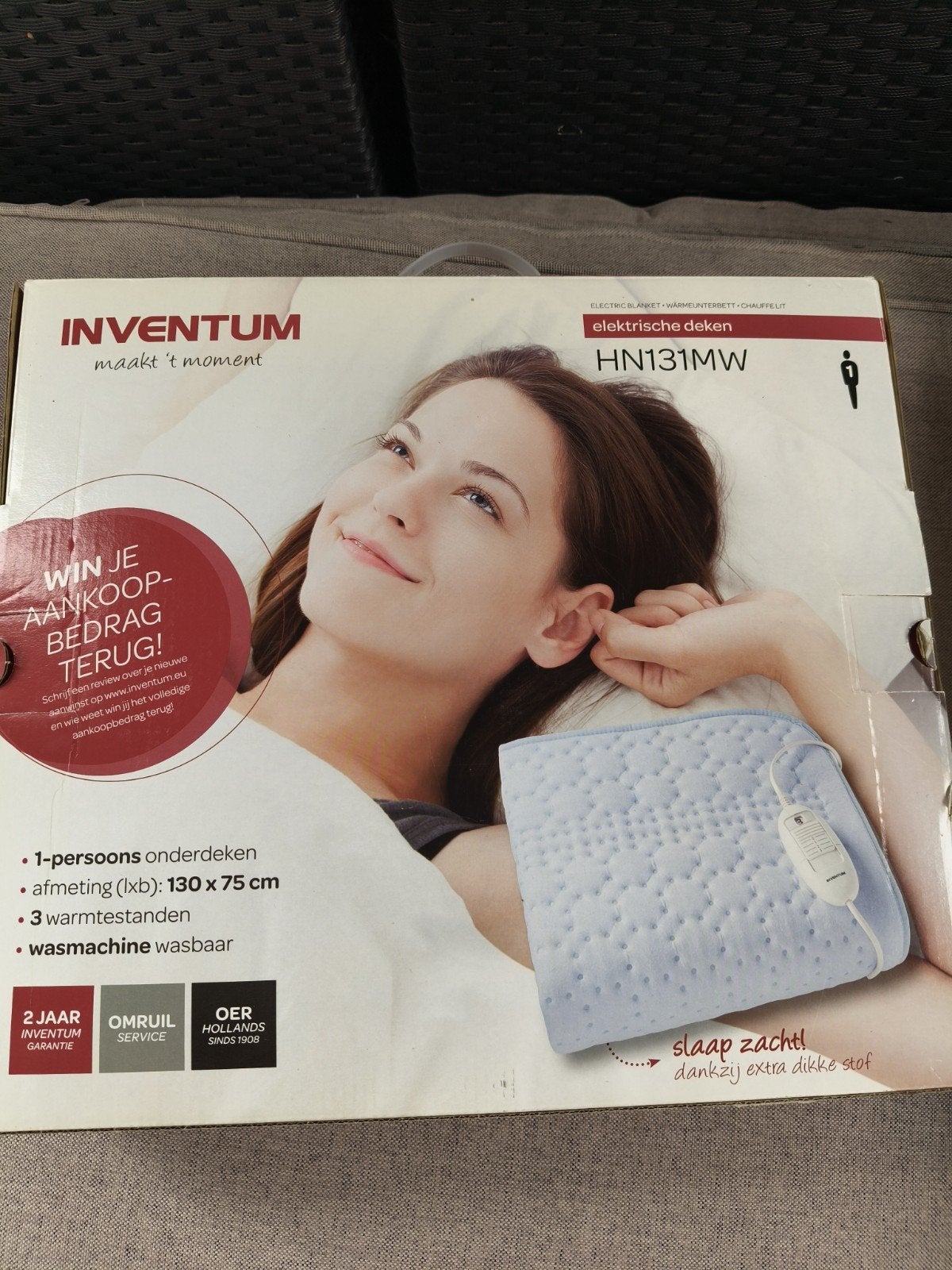 Inventum HN131MW Elektrische Deken - 1-persoons, Ophalen, Eenpersoons, Blauw, Nieuw