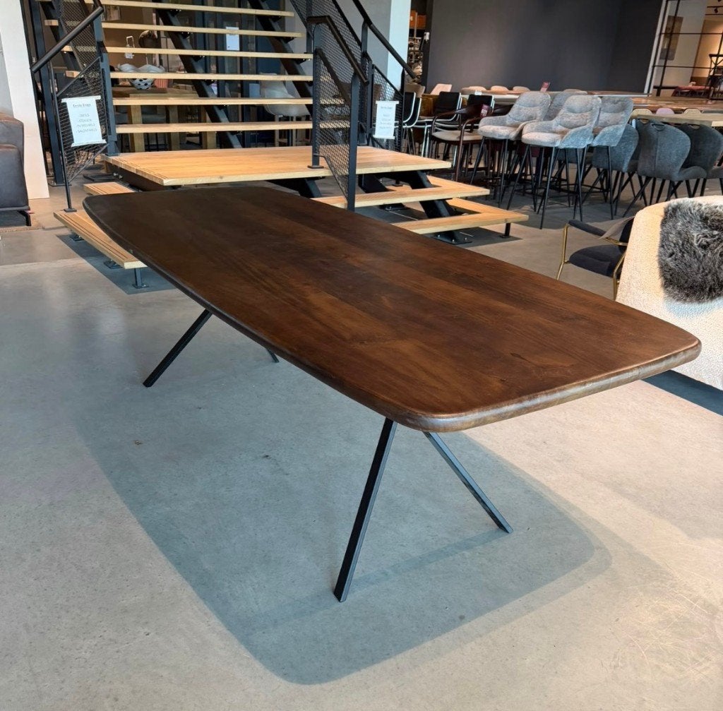 Deens ovale japandi tafel bruin 240x100cm, Ophalen, 200 cm of meer, 50 tot 100 cm, Zo goed als nieuw