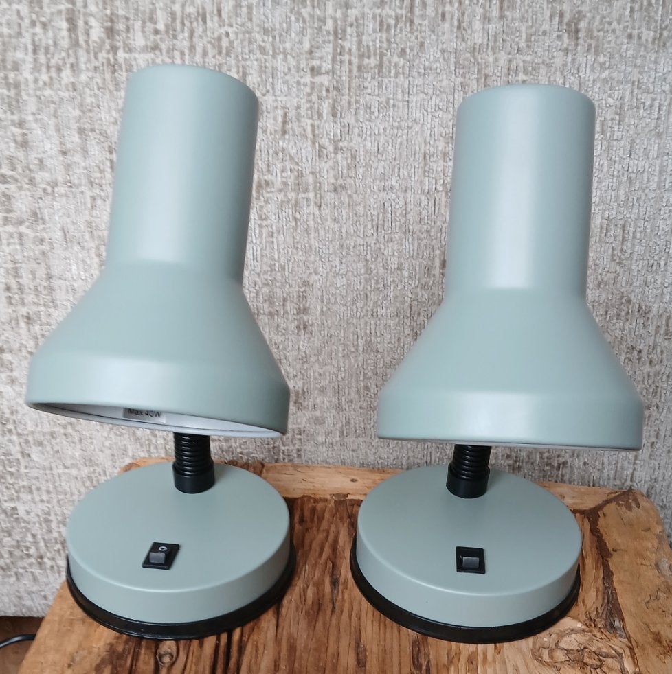 Lamp Vintage Set of 2 Kenwell tafellampen kleigroen H 30 cm, Ophalen of Verzenden, Zo goed als nieuw, Metaal, Vintage