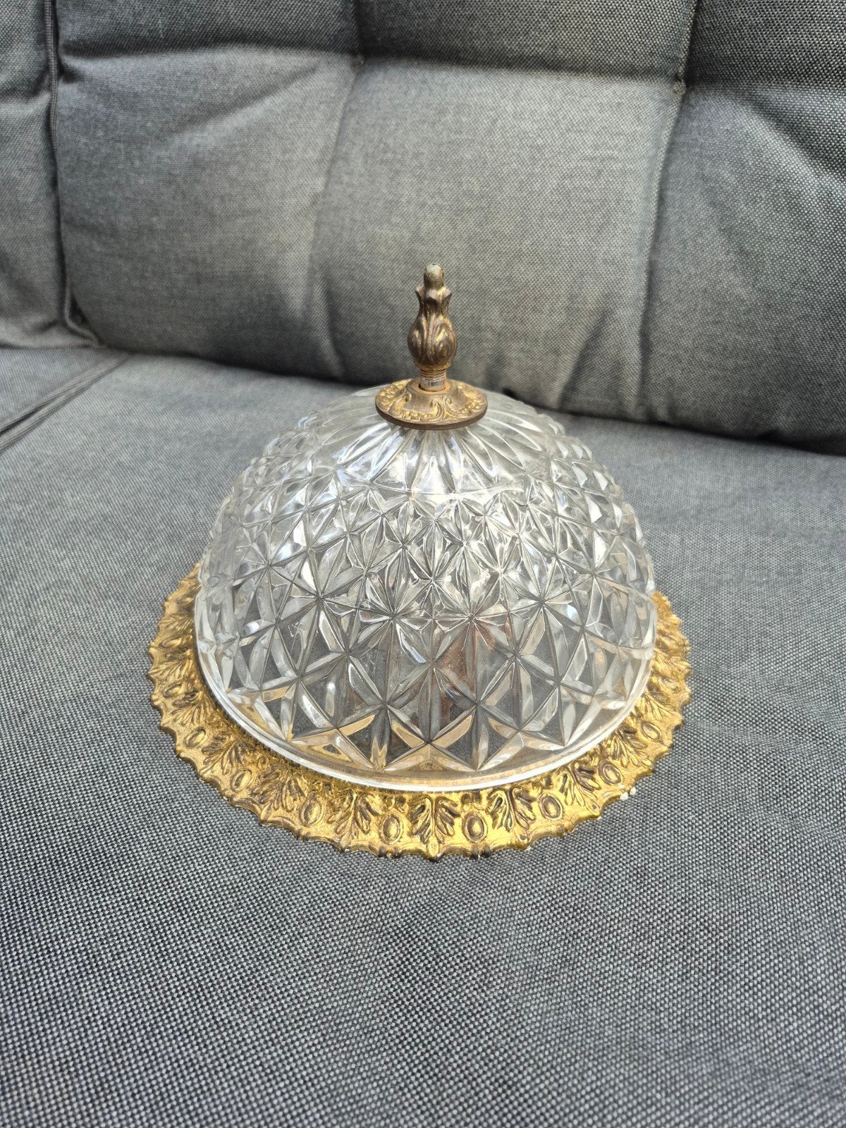 Vintage Plafondlamp - Kristalglas en Messing, Antiek en Kunst, Ophalen of Verzenden