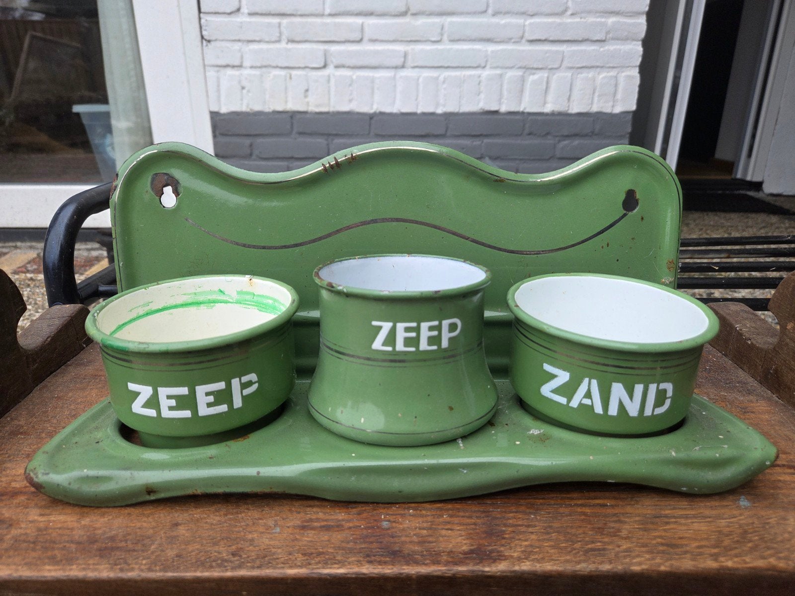 Vintage Groene Emaille Zeep- en Zandhouder, Antiek en Kunst, Ophalen
