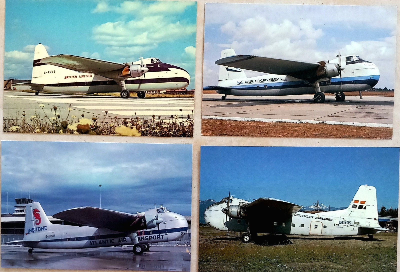 Vier kleurenfoto's van verschillende Bristol Freighters, Ophalen of Verzenden, Zo goed als nieuw, Kaart, Foto of Prent