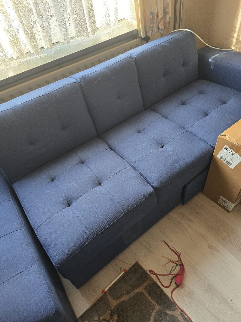 Comfortabele donkerblauwe slaapbank met opbergruimte, Ophalen, Gebruikt, Blauw, Overige maten