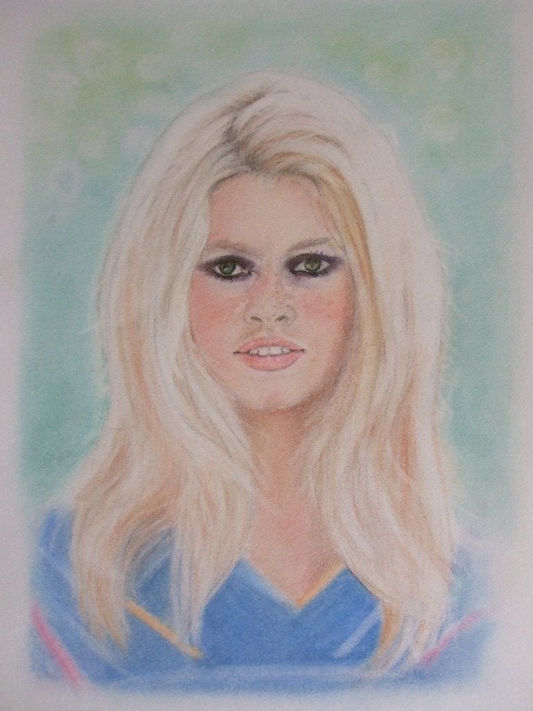 Portrettekening Brigitte Bardot, Antiek en Kunst, Papier/karton, Ophalen of Verzenden, Portret, Overige technieken
