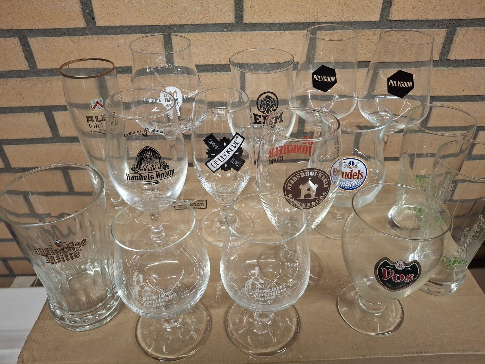 15 Bierglazen van Nederlandse Brouwerijen, Ophalen of Verzenden, Zo goed als nieuw, Bierglas