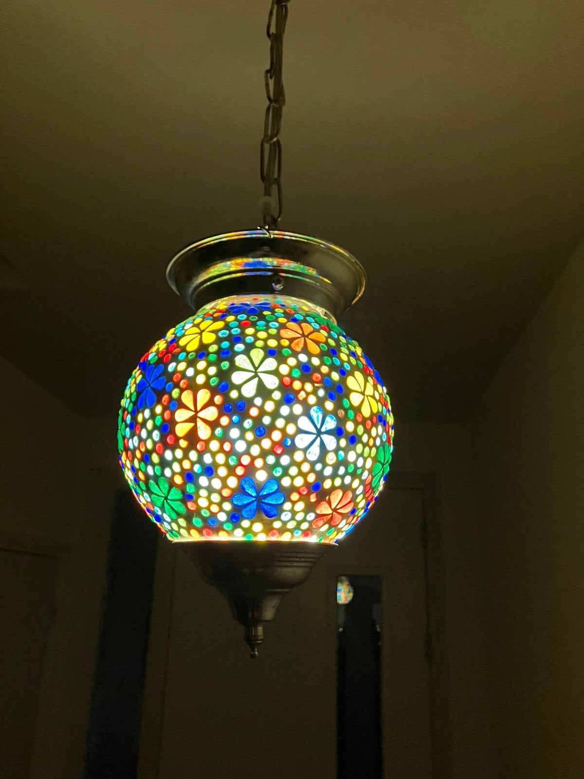 Leuke hanglamp, bolletje, 25 cm hoog, Ophalen, Zo goed als nieuw, Glas