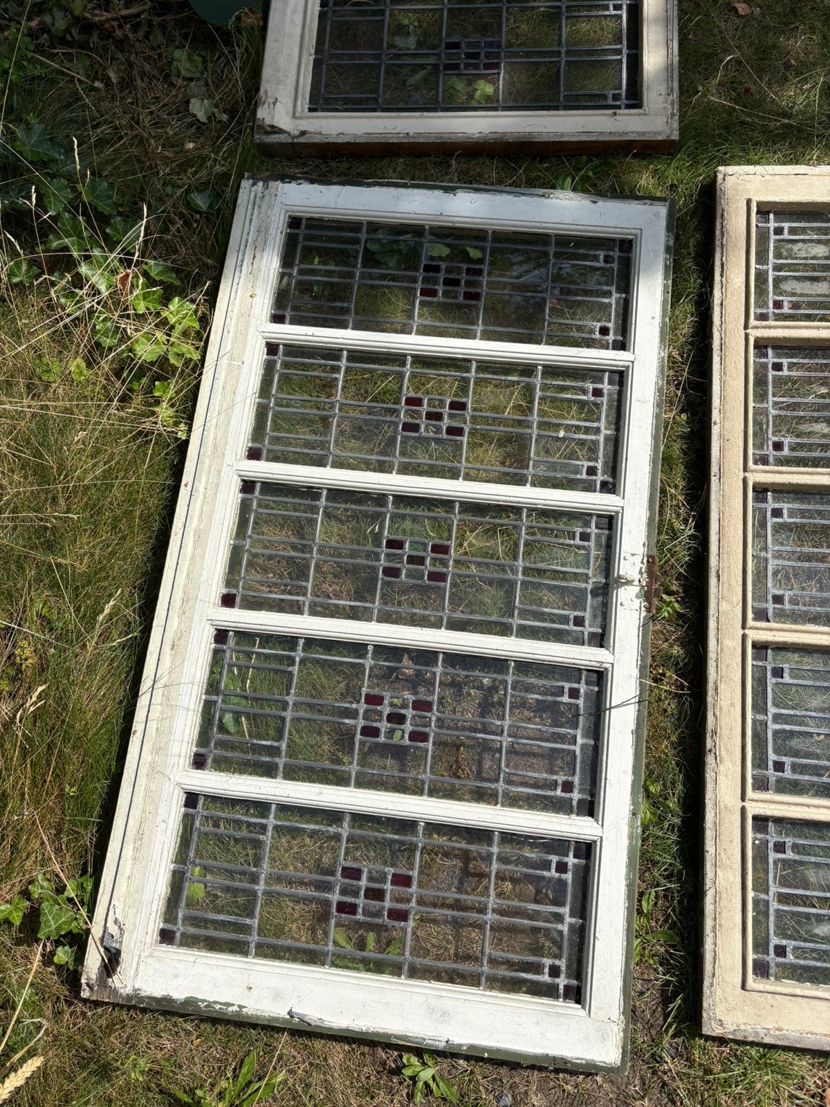 Prachtige jaren 30 glas in lood panelen/kozijnen, Raamkozijn, Zo goed als nieuw, Hout, Ophalen