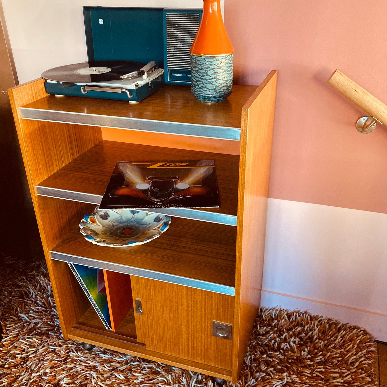 Vintage platenkastje / boekenkastje, Frans, eiken fineer, Ophalen, Eikenhout, 50 tot 100 cm, Minder dan 100 cm