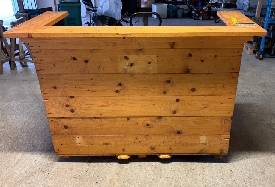 Houten bar met spoelbak en 3 barkrukken, Ophalen, Gebruikt, Inclusief barstoelen