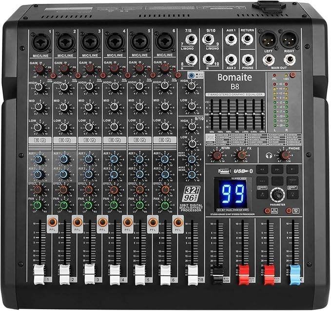 10-Kanaals Mixer 99 Effecten 7 Band EQ Bluetooth Audio Mixer, Ophalen of Verzenden, Zo goed als nieuw, Zangmicrofoon