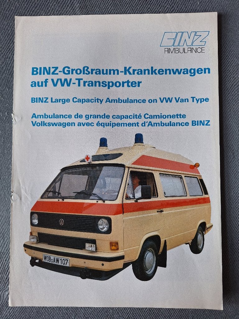 Brochure BINZ Ambulance / VW Transporter - 1983 Duits, Verzenden, Gelezen, Volkswagen