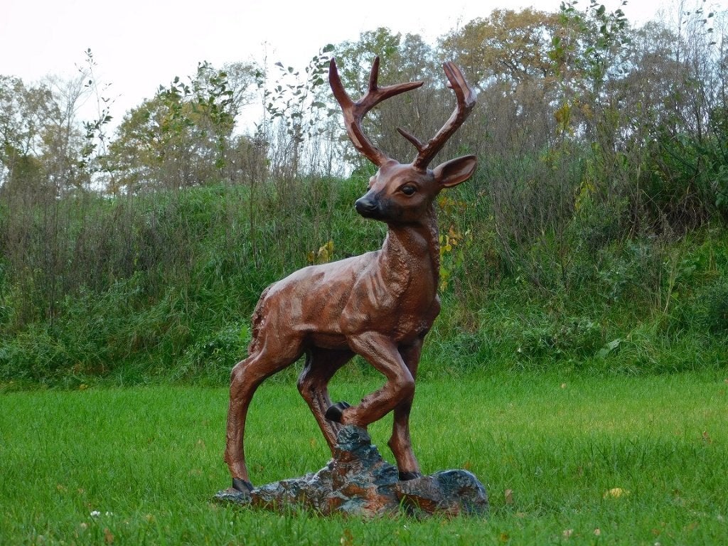 Staand Hert XL - Bruin - Polystone - 110 cm Hoog, Ophalen, Dierenbeeld, Kunststof, .