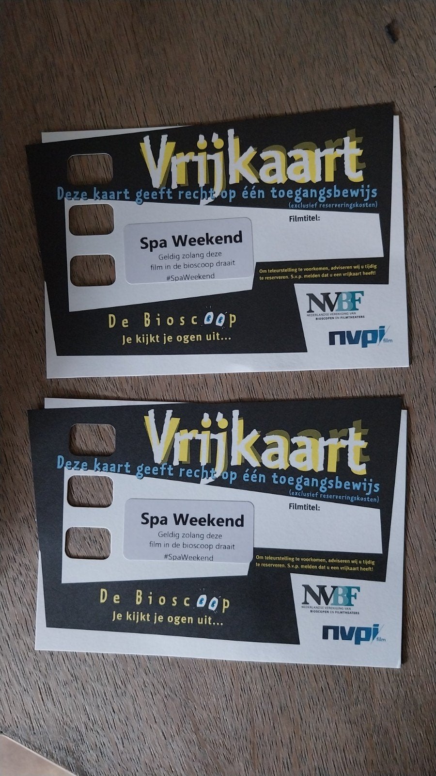 2 vrijkaarten voor de film Spa Weekend, Tickets en Kaartjes, Twee personen, Vrijkaartje specifieke film