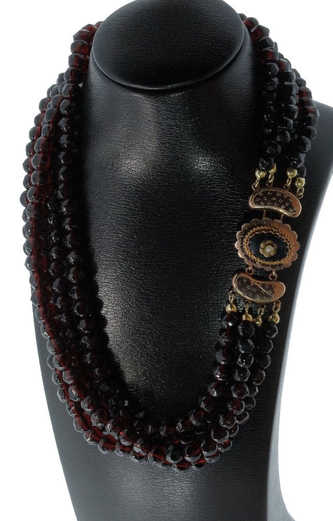 Antieke granaat ketting fraai 14k slot goud dames vintage, Ophalen of Verzenden, Goud, Ketting, Met edelsteen