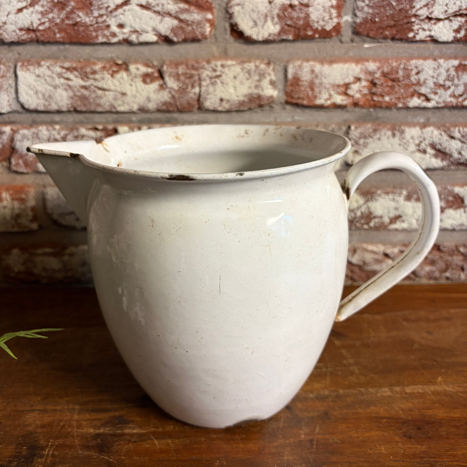 Oude witte emaille kan - Vintage vaas - franse brocante, Antiek en Kunst, Ophalen of Verzenden