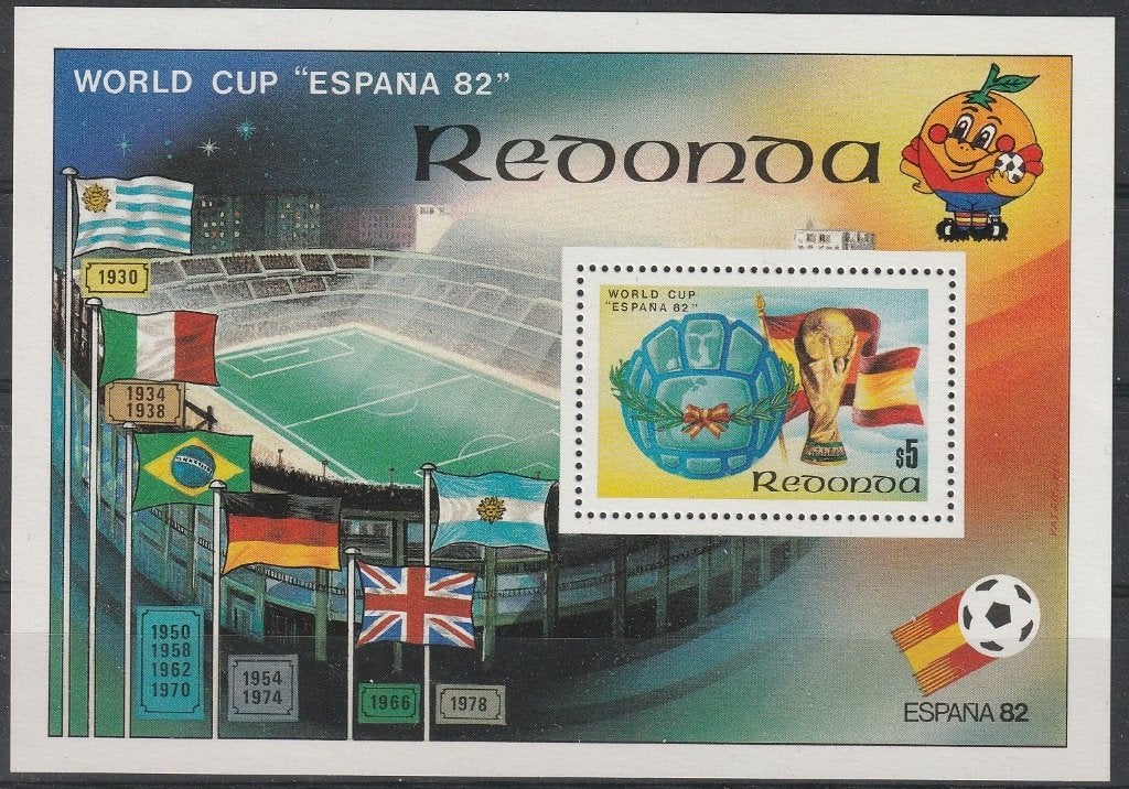 4325. Redonda Blok 14 pfr. WK Voetbal, Postzegels en Munten, Postzegels | Amerika, Ophalen of Verzenden, Postfris, Midden-Amerika