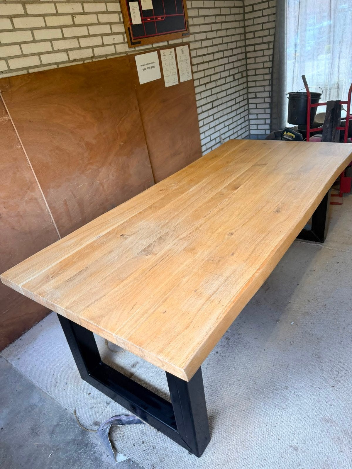 Industriële massief grenen blanke tafel, Ophalen, Rechthoekig, 200 cm of meer, 50 tot 100 cm